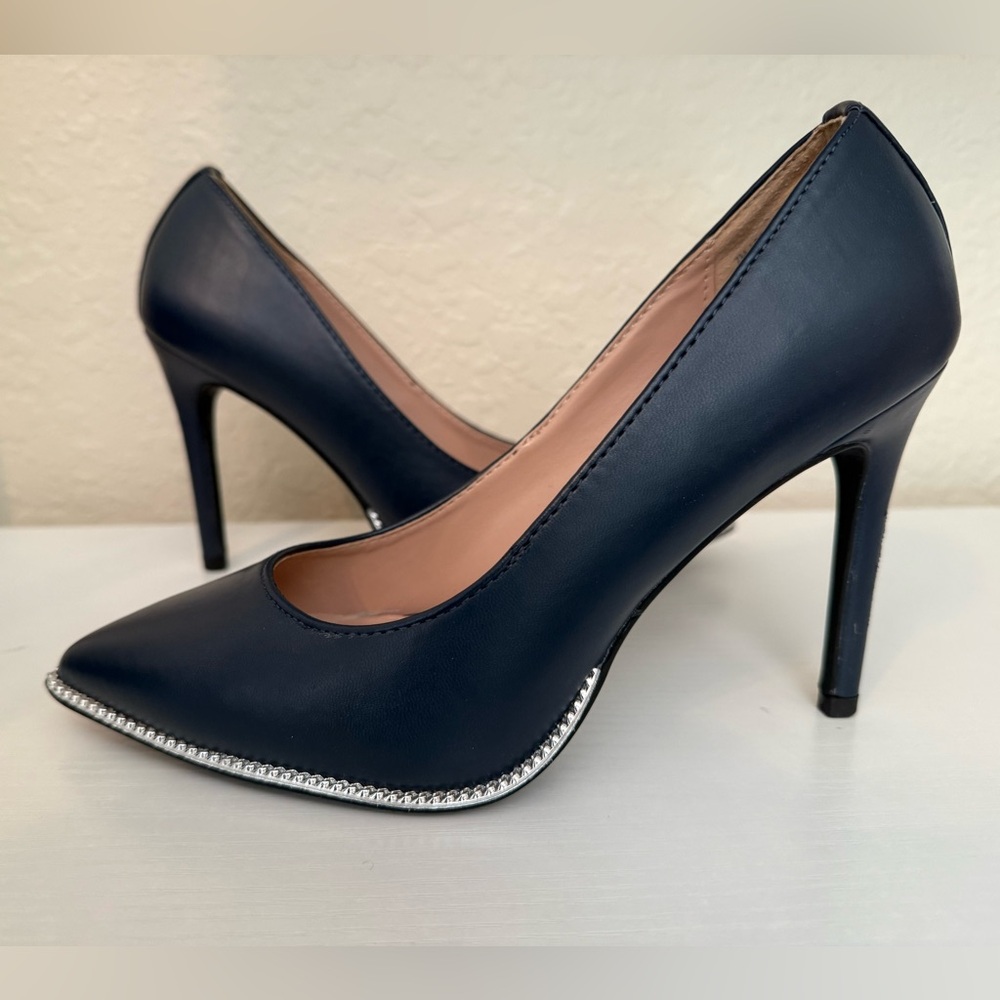 BCBGeneration Navy Heels with Silver Trim